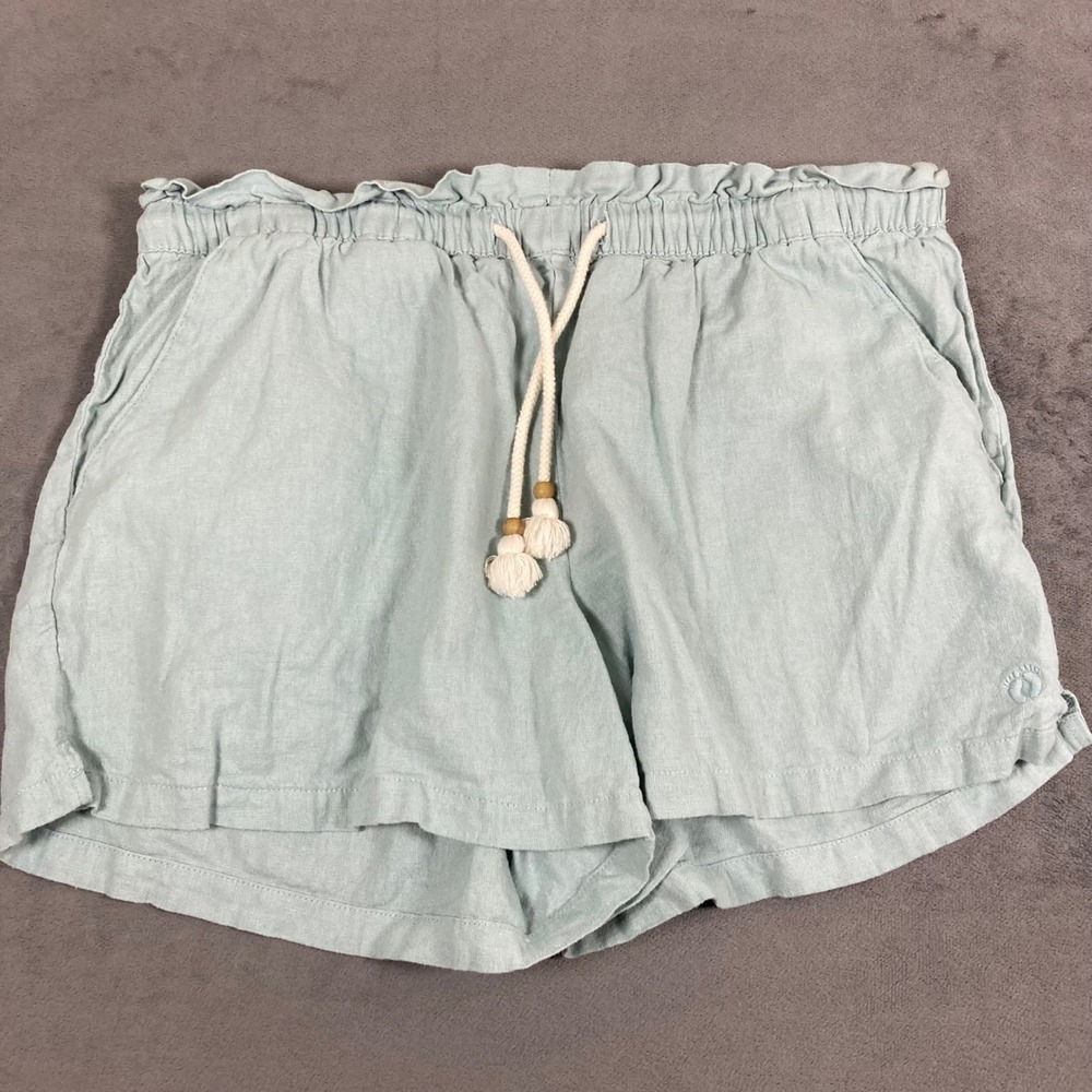 Hang Ten Womens Linen Blend Paperbag Waist Shorts Green Tassel Drawstring Medium